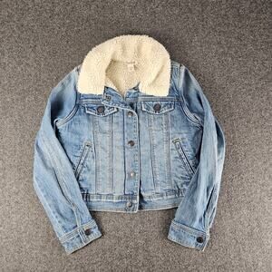 Cat Jack jean jacket faux sherpa lining childs size M 7/8